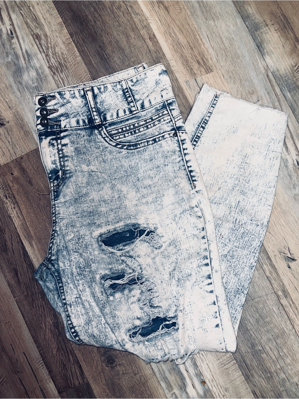 NOBO Acid Wash Light Blue Distressed Straight Leg Jeans
